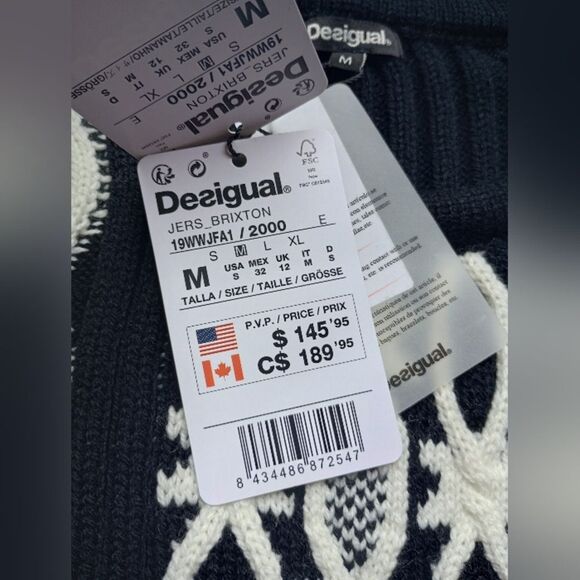 NWT Desigual Jers Brixton Wool Blend Knitted Heart Pullover Sweater Black White - Picture 13 of 15